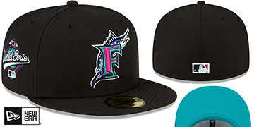Marlins 1997 WS 'POLAR LIGHTS' Black-Teal Fitted Hat by New Era