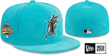 Marlins 'OLD SCHOOL CORDUROY SIDE-PATCH' Teal Fitted Hat by New Era