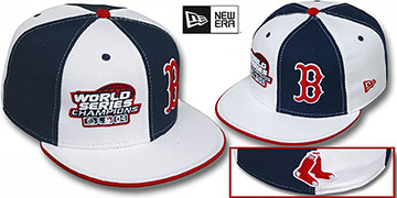 Red Sox 'WS CHAMPS' DOUBLE WHAMMY White-Navy Fitted Hat
