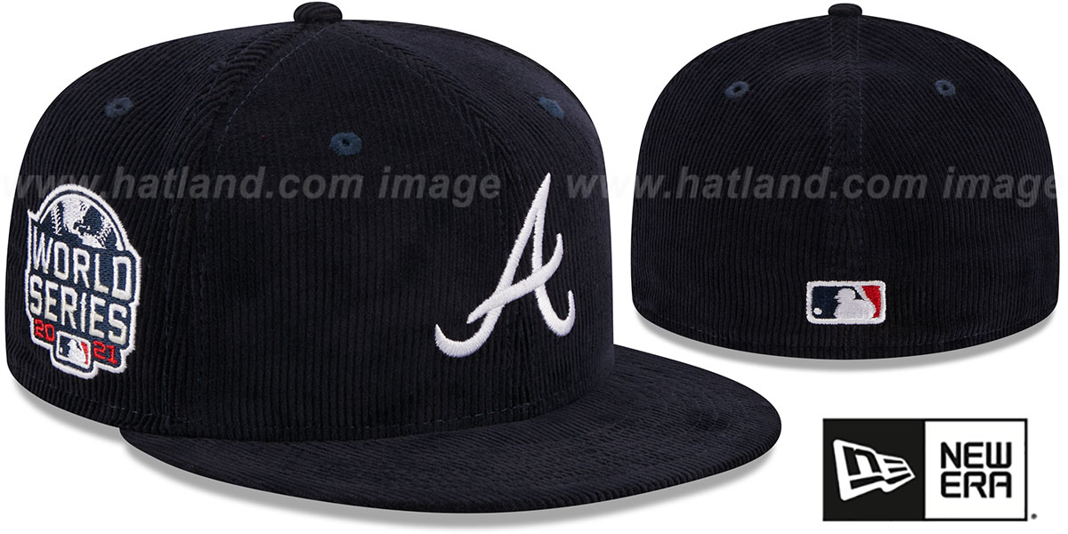 Braves 'OLD SCHOOL CORDUROY SIDE-PATCH' Navy Fitted Hat by New Era