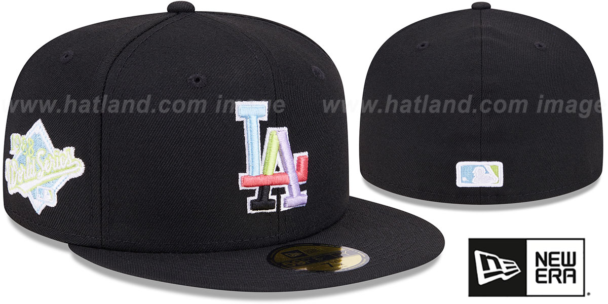 Dodgers 'COLOR PACK SIDE-PATCH' Black Fitted Hat by New Era