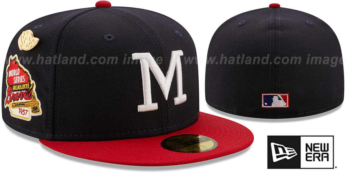 Milwaukee Braves 1957 'LOGO-HISTORY' Navy-Red Fitted Hat by New Era