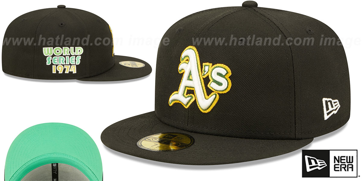 Athletics 1974 WS 'CITRUS POP' Black-Green Fitted Hat by New Era
