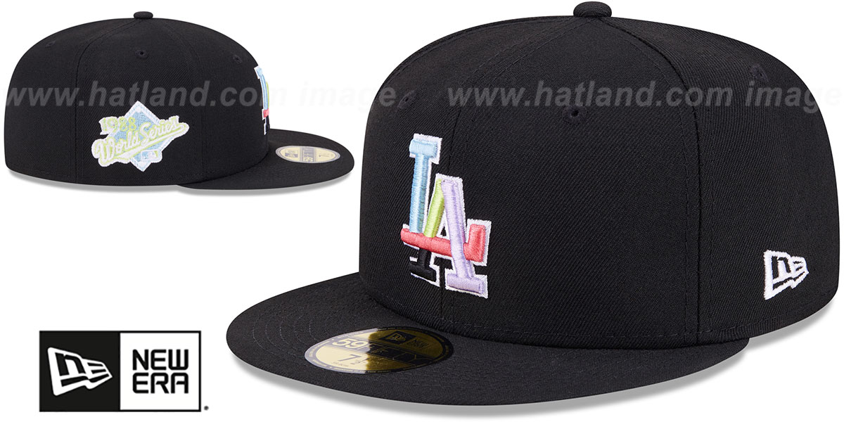 Dodgers 'COLOR PACK SIDE-PATCH' Black Fitted Hat by New Era
