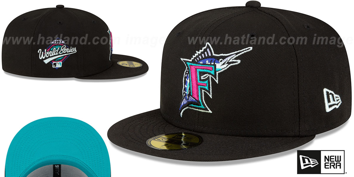 Marlins 1997 WS 'POLAR LIGHTS' Black-Teal Fitted Hat by New Era