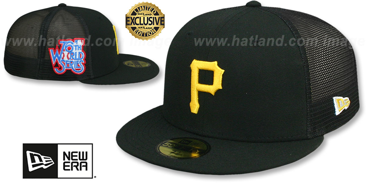 Pirates 76TH WS 'MESH-BACK SIDE-PATCH' Black-Black Fitted Hat by New Era